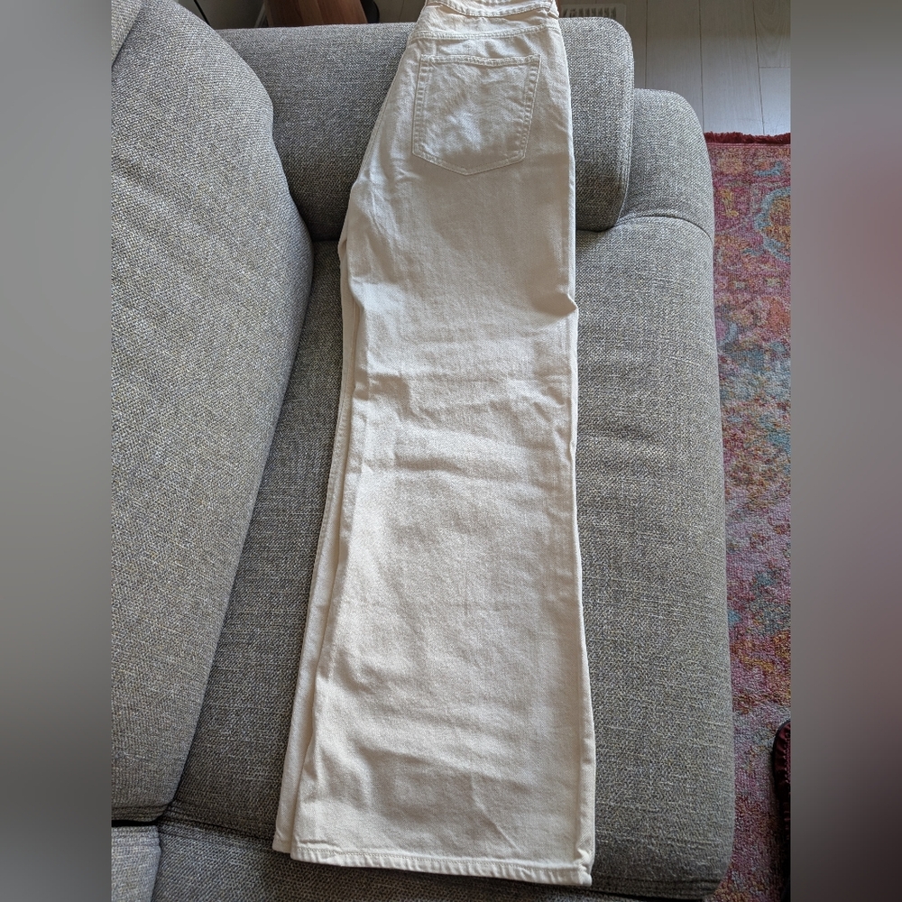 H&M Off-White Casual wide leg, High Waist Trousers/Light Denim